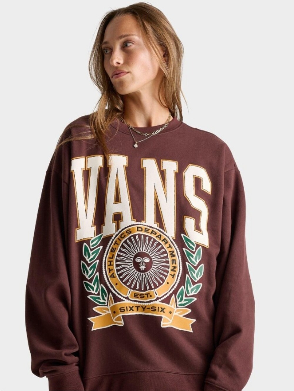 Vans First Team Oversized Crewneck Bitter Chocolate Color Academia Skater XL
